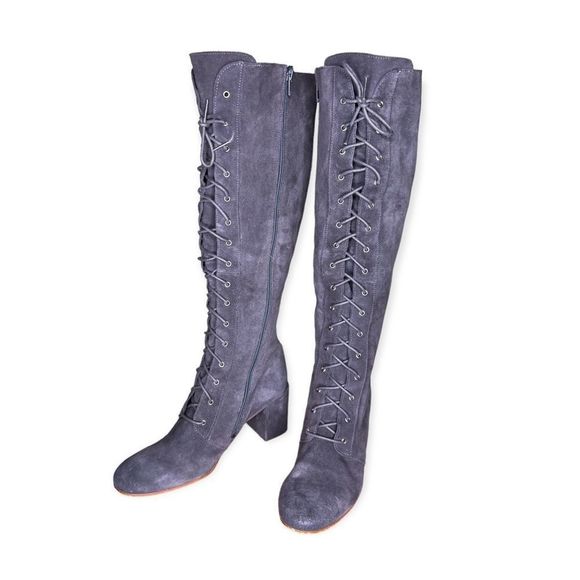 Sixtyseven Shoes - Sixtyseven Charcoal Lace-Up Heeled Boots